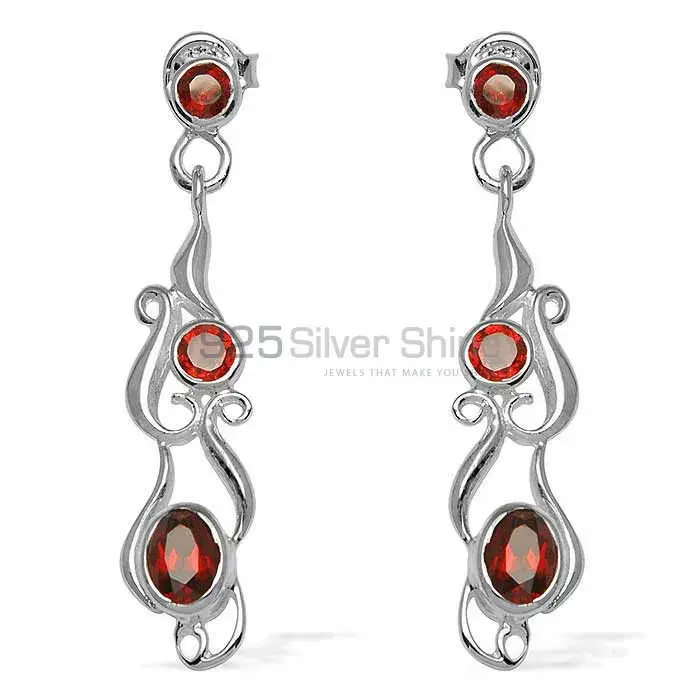 925 Sterling Silver Earrings In Genuine Garnet Gemstone 925SE775