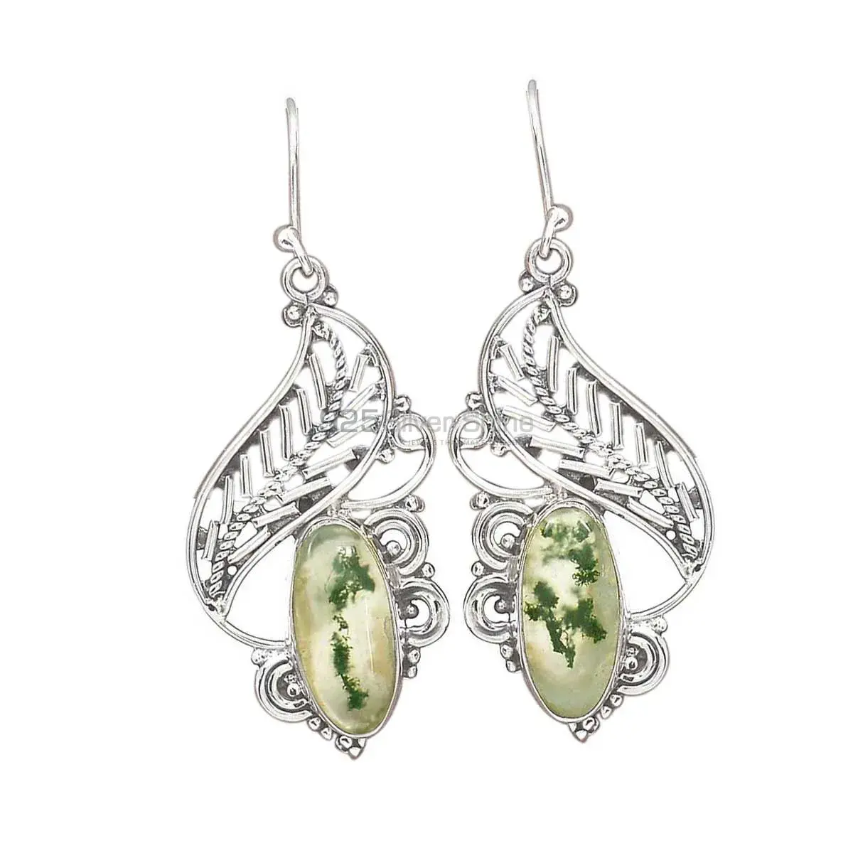 925 Sterling Silver Earrings In Genuine Moos Agate Gemstone 925SE2966_0