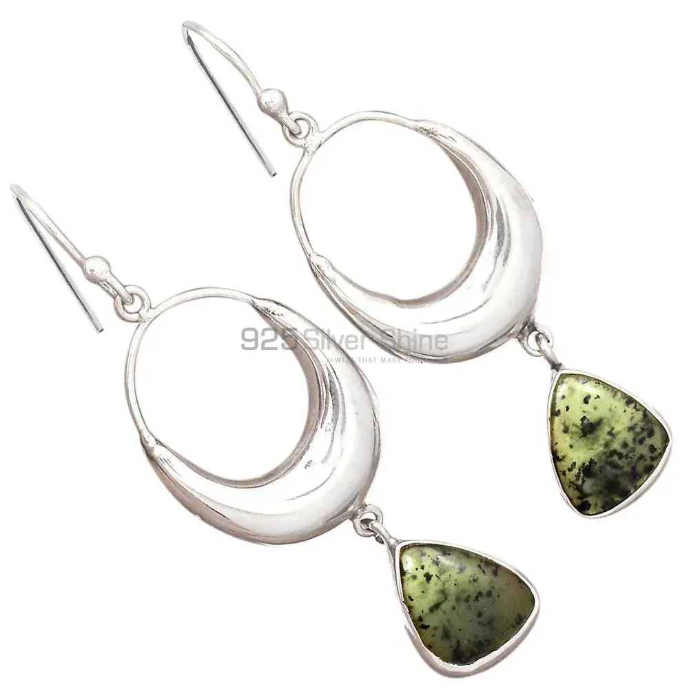 925 Sterling Silver Earrings In Genuine Moss Agate Gemstone 925SE2016