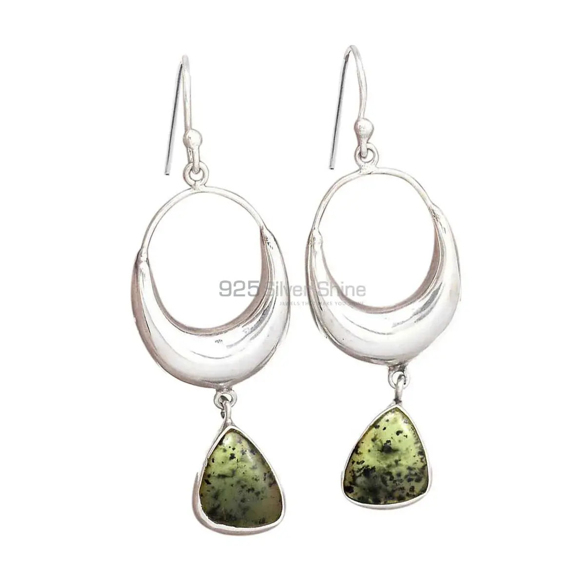 925 Sterling Silver Earrings In Genuine Moss Agate Gemstone 925SE2016_0