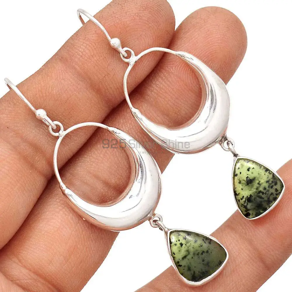 925 Sterling Silver Earrings In Genuine Moss Agate Gemstone 925SE2016_1