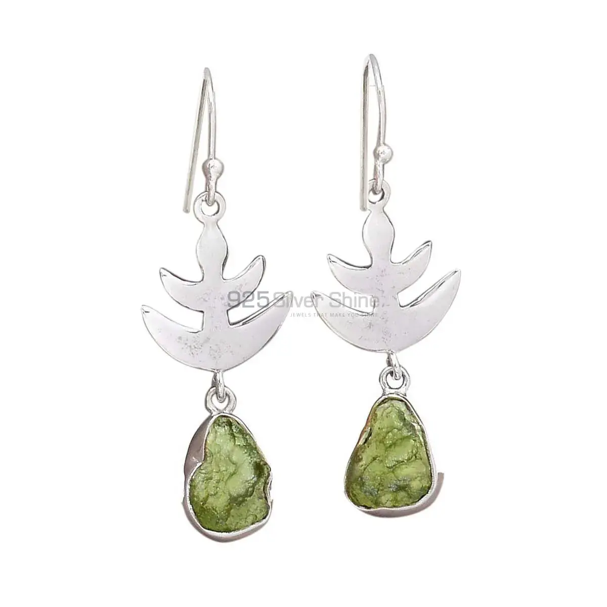 925 Sterling Silver Earrings In Genuine Moldavite Gemstone 925SE2174_0