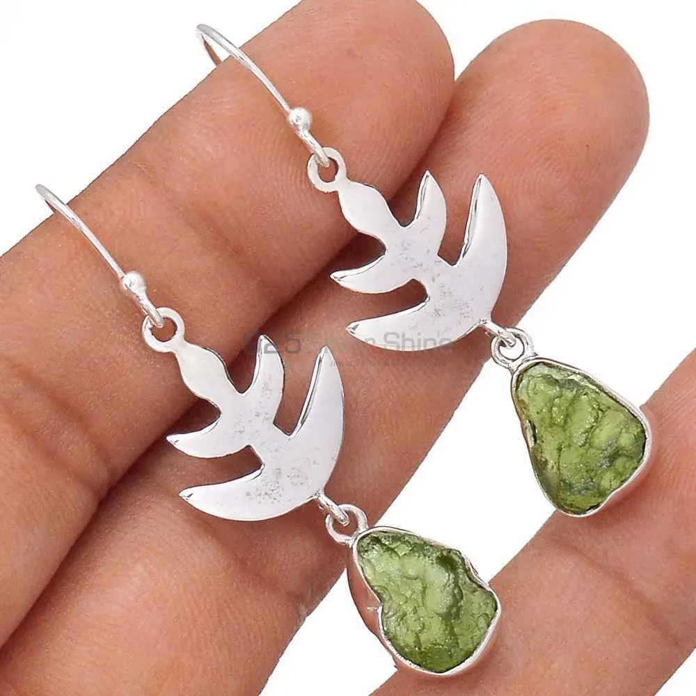 925 Sterling Silver Earrings In Genuine Moldavite Gemstone 925SE2174_0