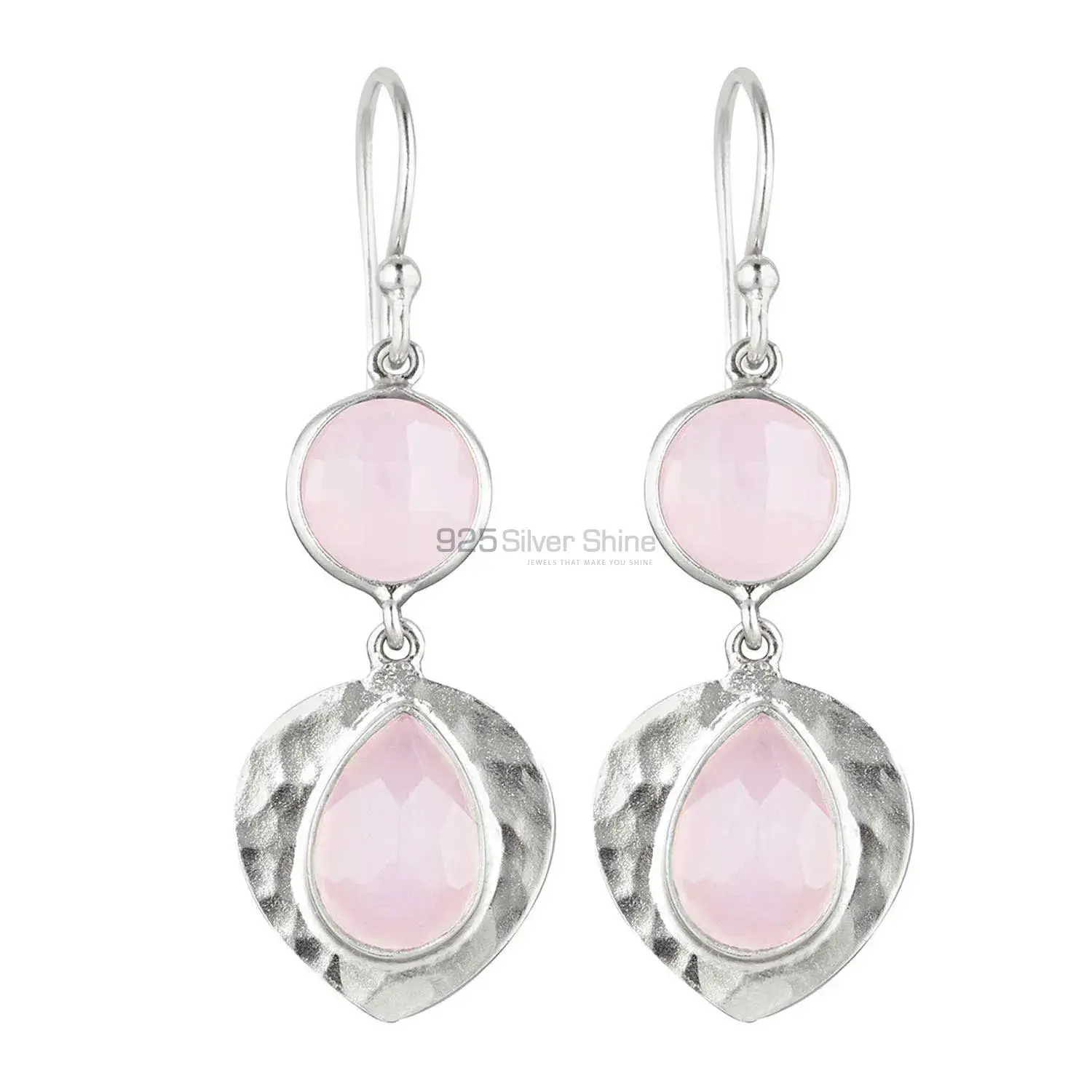 925 Sterling Silver Earrings In Genuine Rose Quartz Gemstone 925SE1836