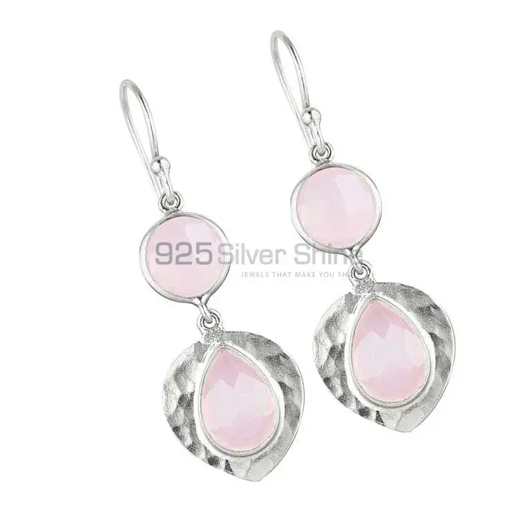 925 Sterling Silver Earrings In Genuine Rose Quartz Gemstone 925SE1836_0