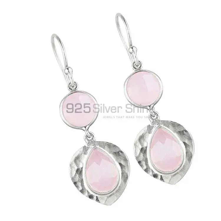 925 Sterling Silver Earrings In Genuine Rose Quartz Gemstone 925SE1836_1