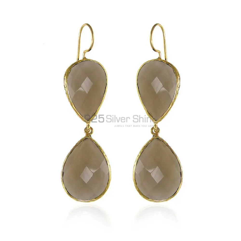 925 Sterling Silver Earrings In Genuine Smoky Gemstone 925SE1994_0