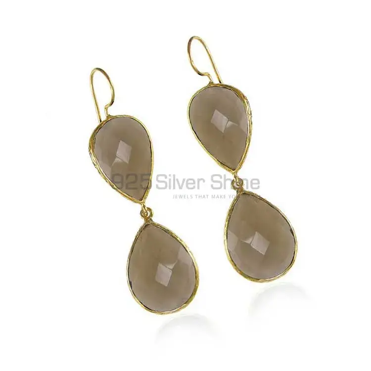 925 Sterling Silver Earrings In Genuine Smoky Gemstone 925SE1994_0