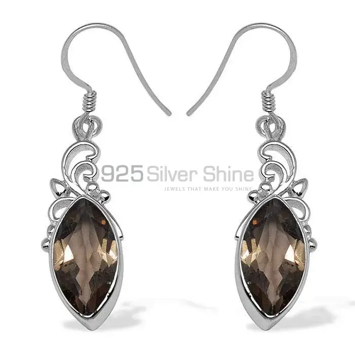 925 Sterling Silver Earrings In Genuine Smoky Quartz Gemstone 925SE1012
