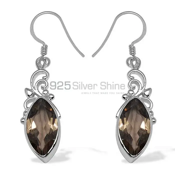 925 Sterling Silver Earrings In Genuine Smoky Quartz Gemstone 925SE1012_0