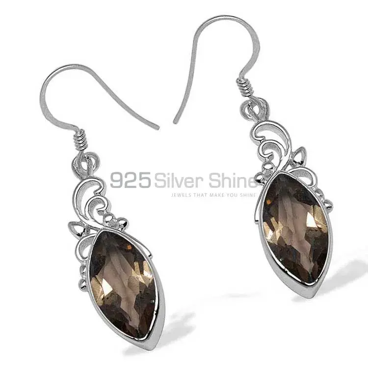 925 Sterling Silver Earrings In Genuine Smoky Quartz Gemstone 925SE1012_0