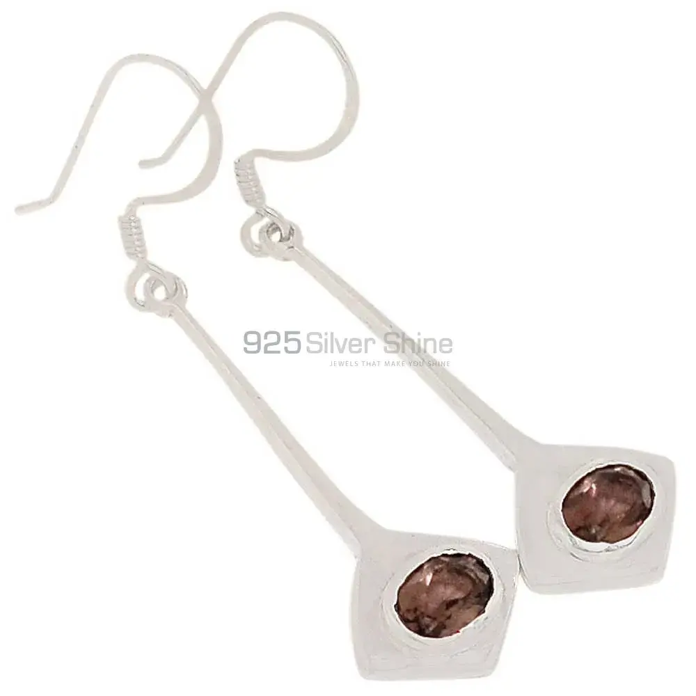 925 Sterling Silver Earrings In Genuine Smoky Quartz Gemstone 925SE380
