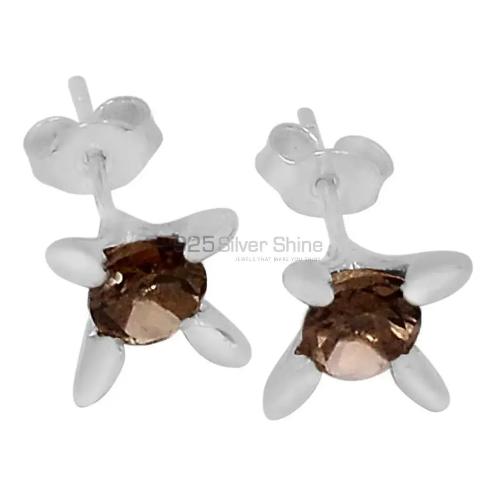 925 Sterling Silver Earrings In Genuine Smoky Quartz Gemstone 925SE538_0