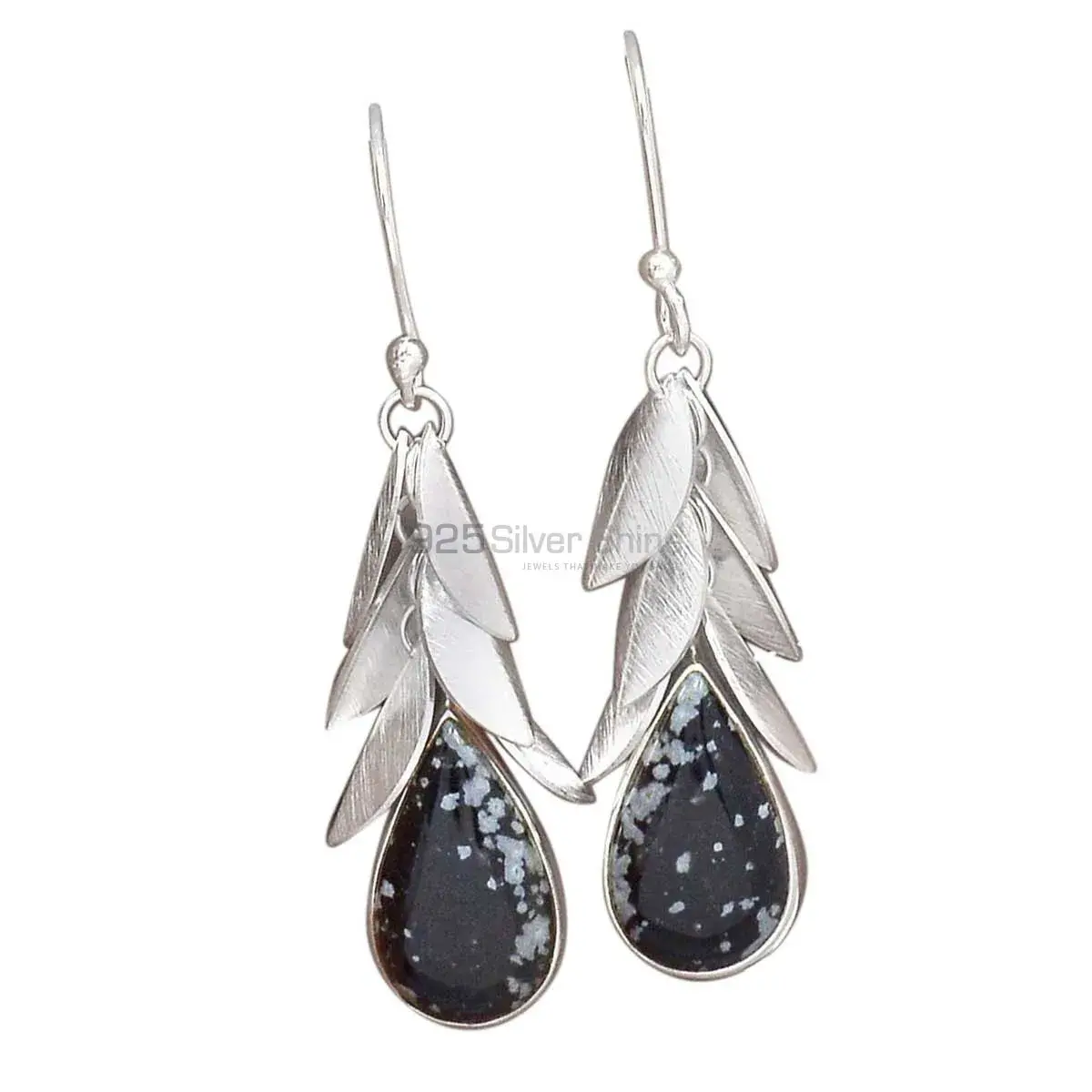 925 Sterling Silver Earrings In Genuine Snow Flax Jasper Gemstone 925SE3045_0