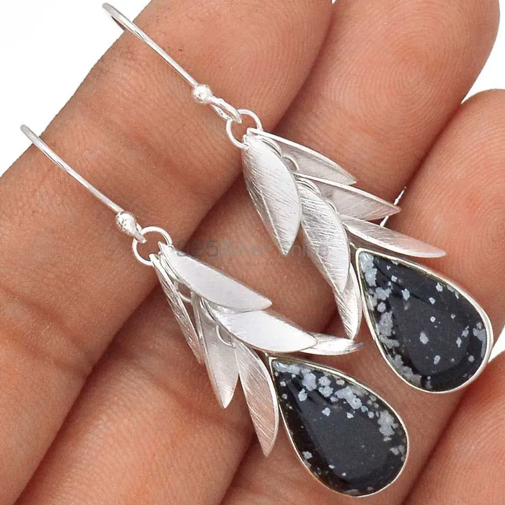 925 Sterling Silver Earrings In Genuine Snow Flax Jasper Gemstone 925SE3045_0