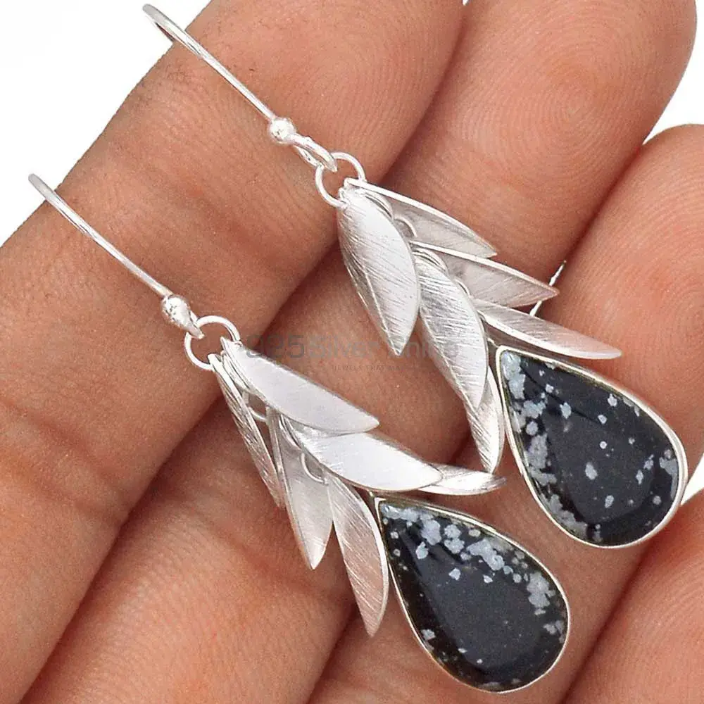 925 Sterling Silver Earrings In Genuine Snow Flax Jasper Gemstone 925SE3045_1