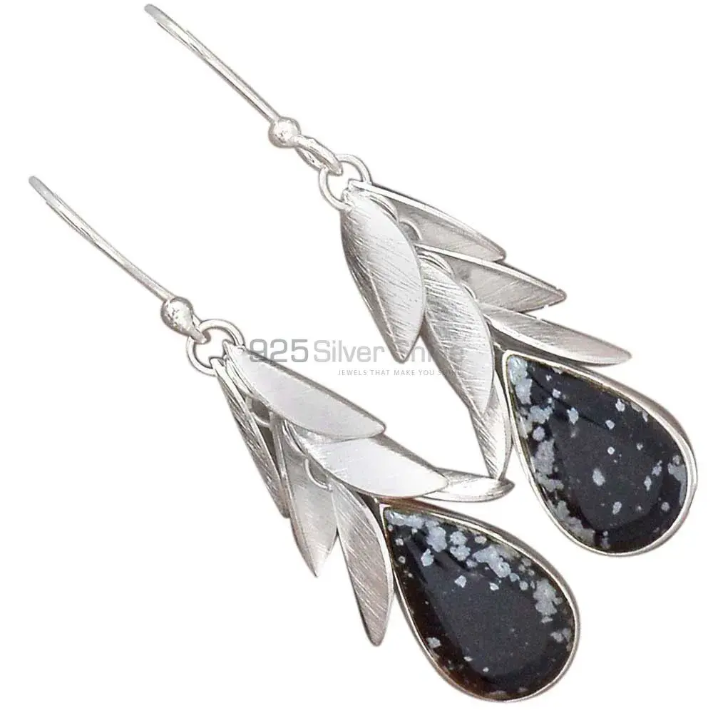 925 Sterling Silver Earrings In Genuine Snow Flax Jasper Gemstone 925SE3045_1