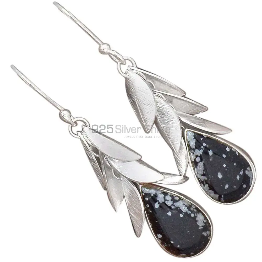 925 Sterling Silver Earrings In Genuine Snow Flax Jasper Gemstone 925SE3045_2