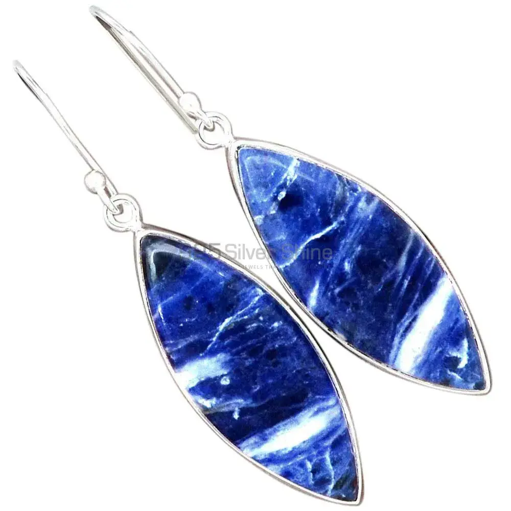 925 Sterling Silver Earrings In Genuine Sodalite Gemstone 925SE2411_10