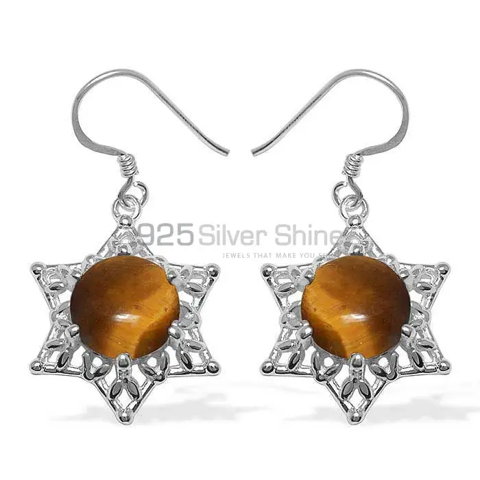 925 Sterling Silver Earrings In Genuine Tiger's Eye Gemstone 925SE1091_0