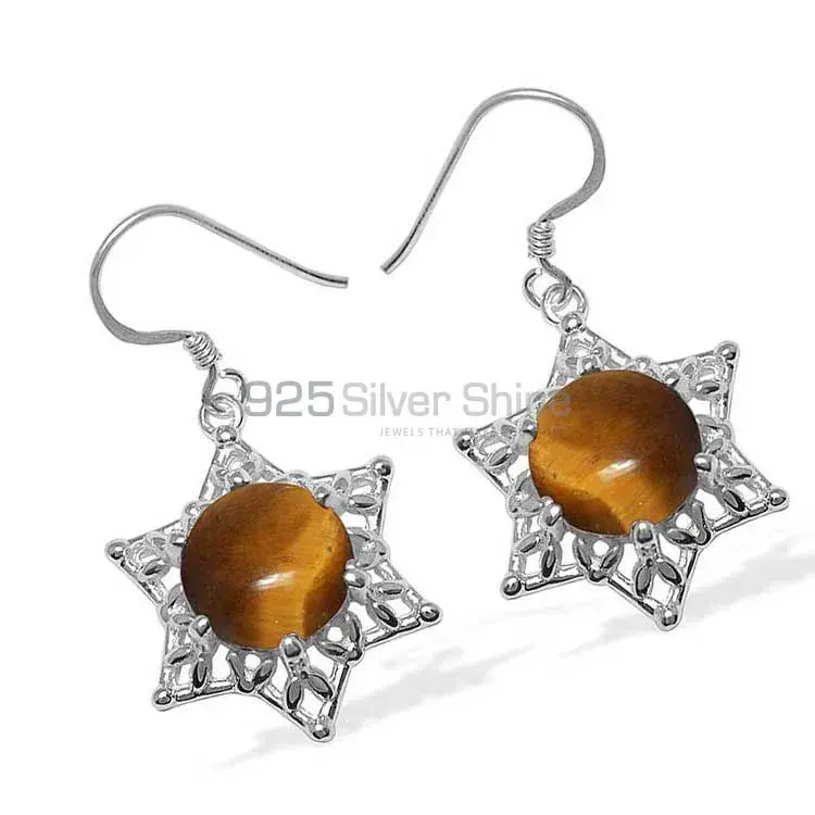 925 Sterling Silver Earrings In Genuine Tiger's Eye Gemstone 925SE1091_0