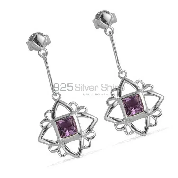 925 Sterling Silver Earrings In Natural Amethyst Gemstone 925SE694_0