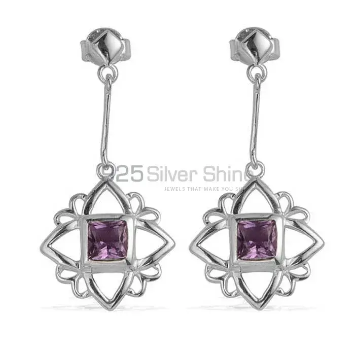 925 Sterling Silver Earrings In Natural Amethyst Gemstone 925SE694_0