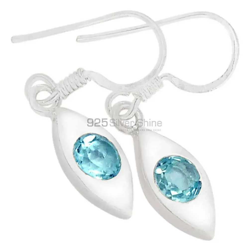 925 Sterling Silver Earrings In Natural Blue Topaz Gemstone 925SE457