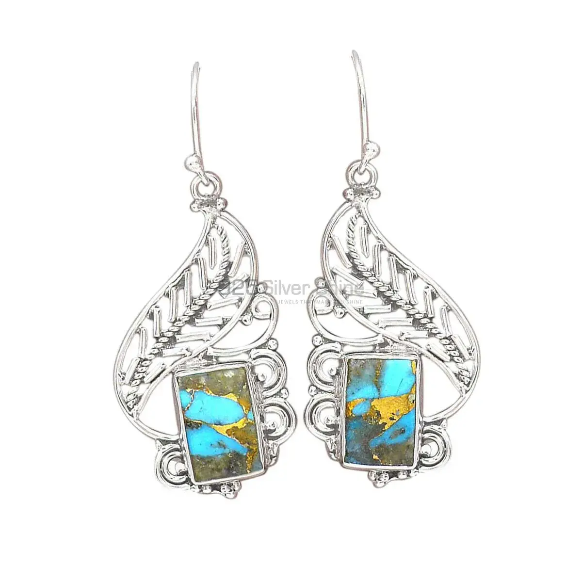 925 Sterling Silver Earrings In Natural Copper Turquoise Gemstone 925SE2964