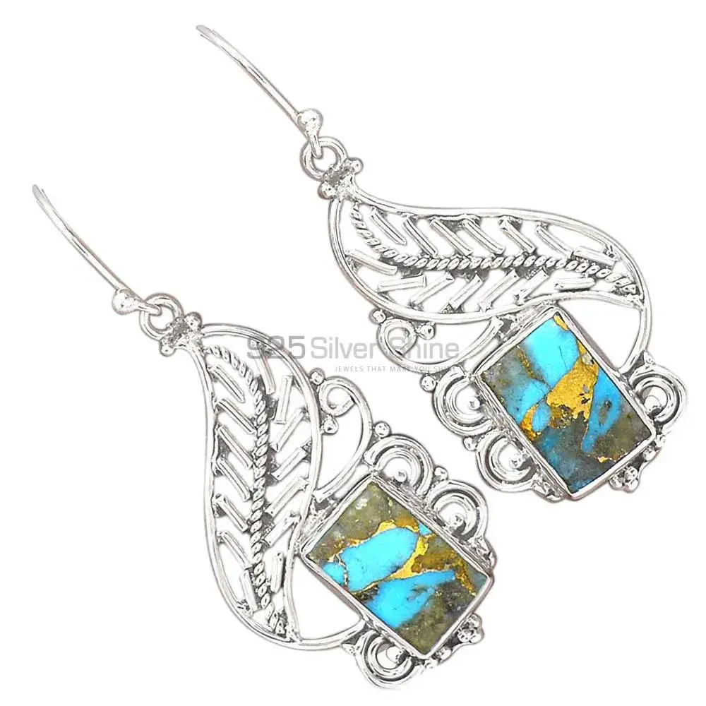 925 Sterling Silver Earrings In Natural Copper Turquoise Gemstone 925SE2964_1