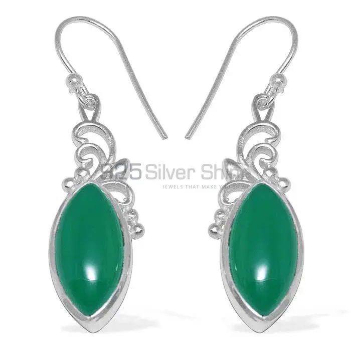 925 Sterling Silver Earrings In Natural Green Onyx Gemstone 925SE852