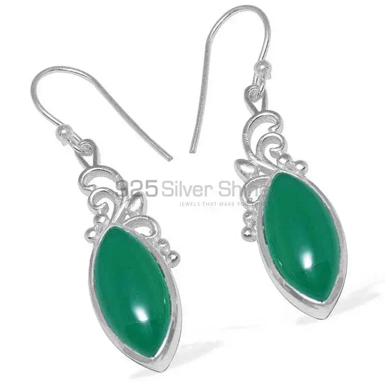 925 Sterling Silver Earrings In Natural Green Onyx Gemstone 925SE852_1