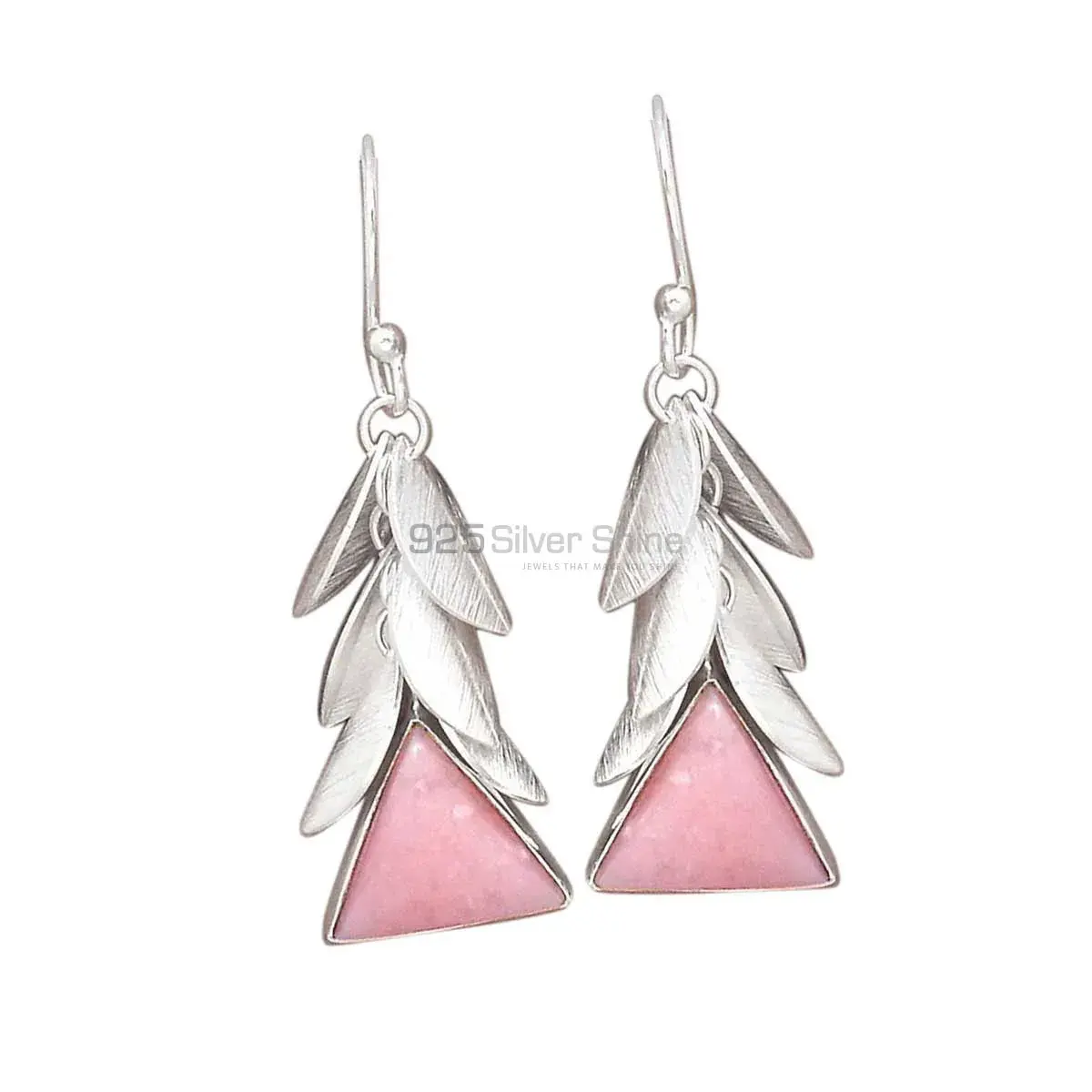 925 Sterling Silver Earrings In Natural Pink Opal Gemstone 925SE3043