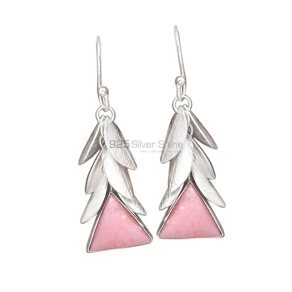 925 Sterling Silver Earrings In Natural Pink Opal Gemstone 925SE3043_0
