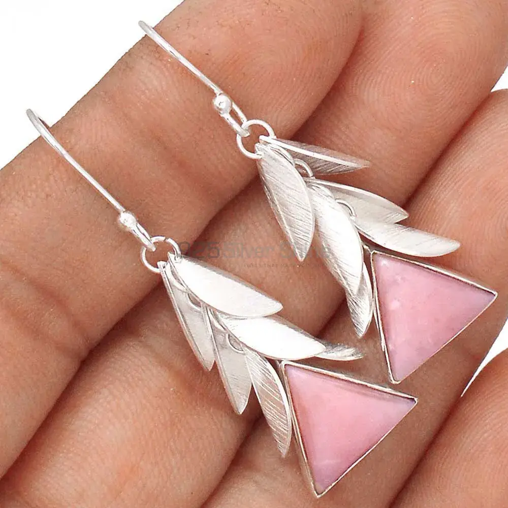 925 Sterling Silver Earrings In Natural Pink Opal Gemstone 925SE3043_0