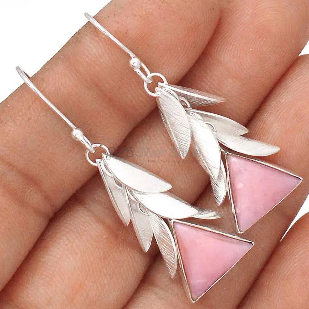 925 Sterling Silver Earrings In Natural Pink Opal Gemstone 925SE3043_1
