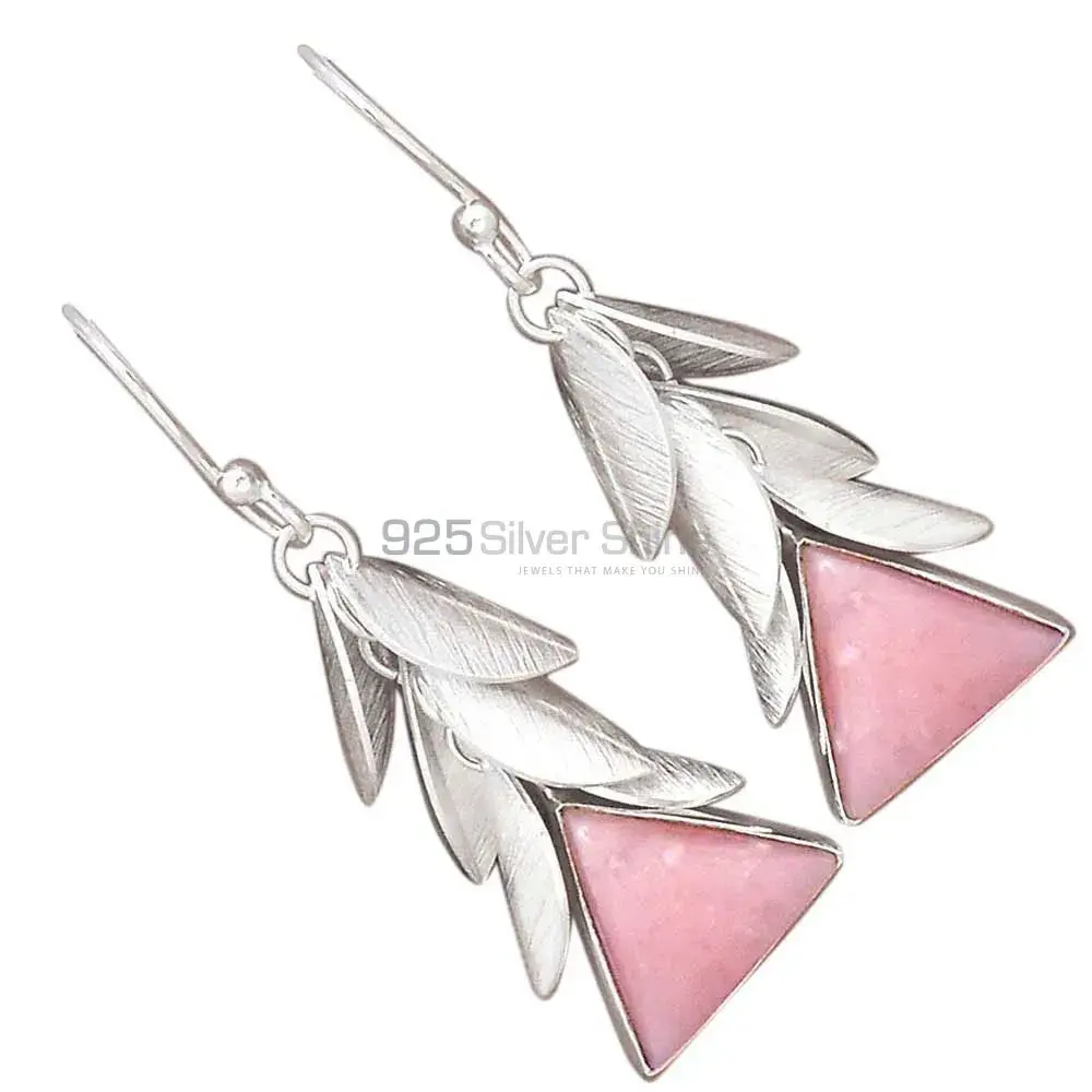 925 Sterling Silver Earrings In Natural Pink Opal Gemstone 925SE3043_2