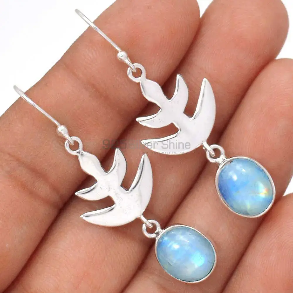 925 Sterling Silver Earrings In Natural Rainbow Moonstone 925SE2172_1