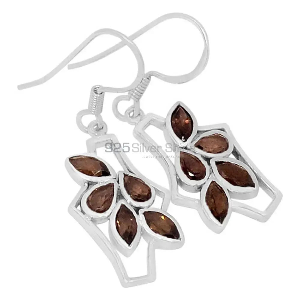 925 Sterling Silver Earrings In Natural Smoky Quartz Gemstone 925SE615