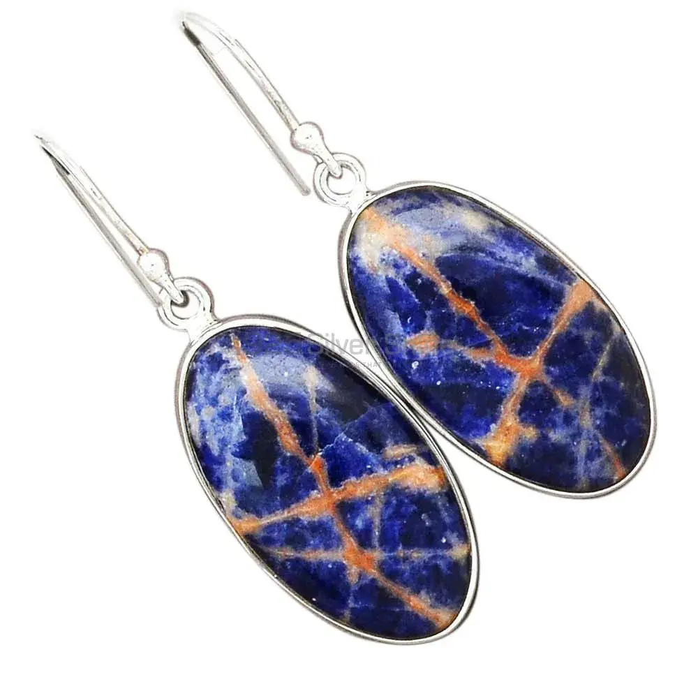 925 Sterling Silver Earrings In Natural Sodalite Gemstone 925SE2330_2