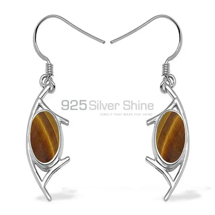 925 Sterling Silver Earrings In Natural Tiger's Eye Gemstone 925SE1010