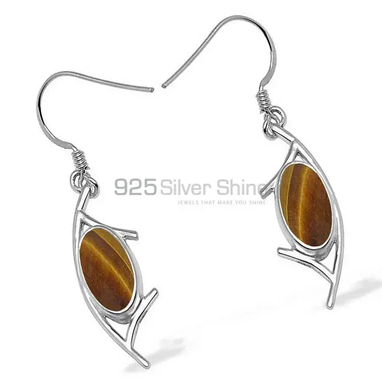 925 Sterling Silver Earrings In Natural Tiger's Eye Gemstone 925SE1010_0