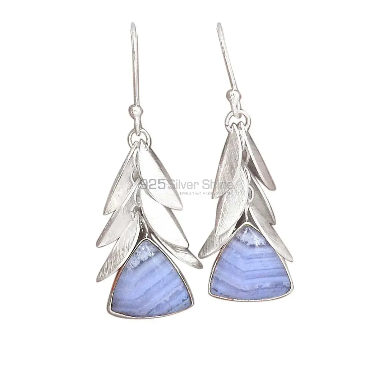 925 Sterling Silver Earrings In Semi Precious Blue Lace Agate Gemstone 925SE3044