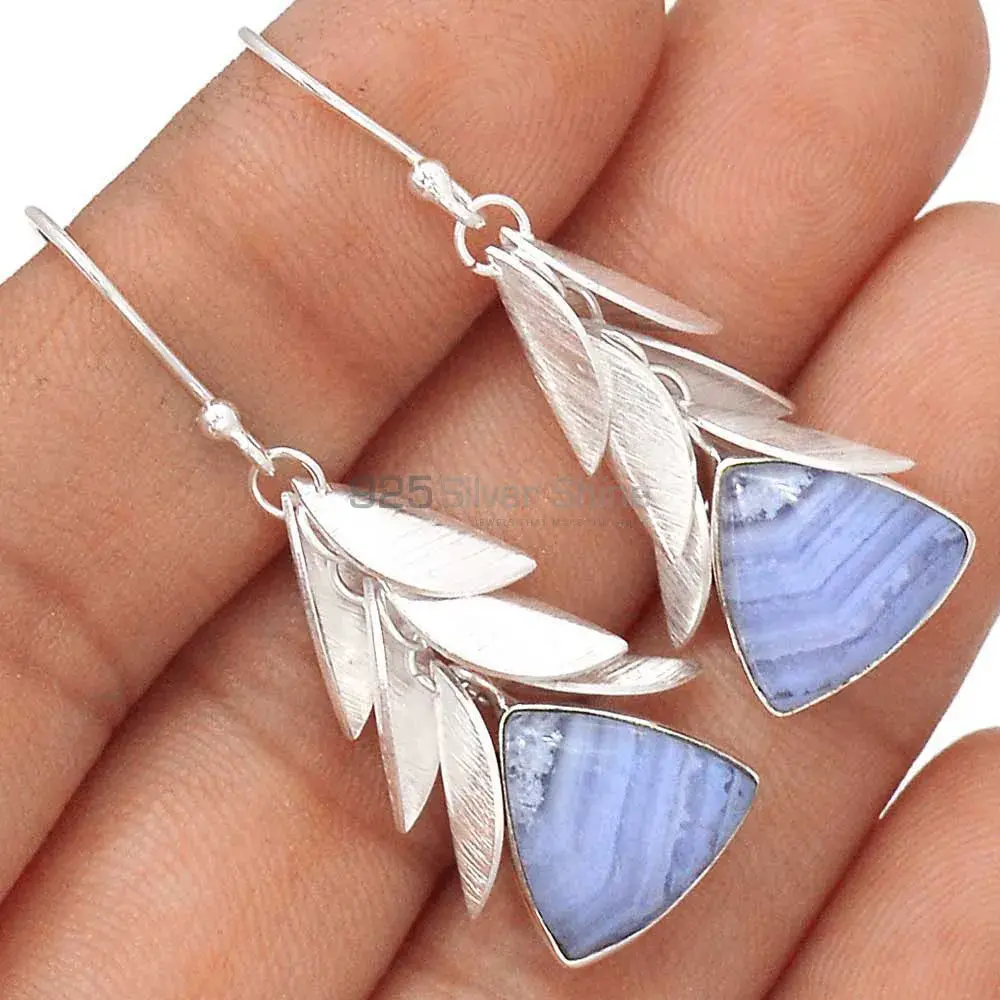 925 Sterling Silver Earrings In Semi Precious Blue Lace Agate Gemstone 925SE3044_0