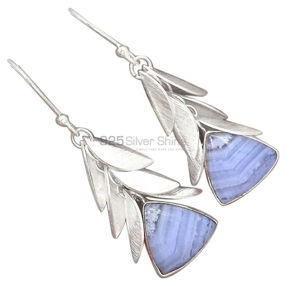 925 Sterling Silver Earrings In Semi Precious Blue Lace Agate Gemstone 925SE3044_1
