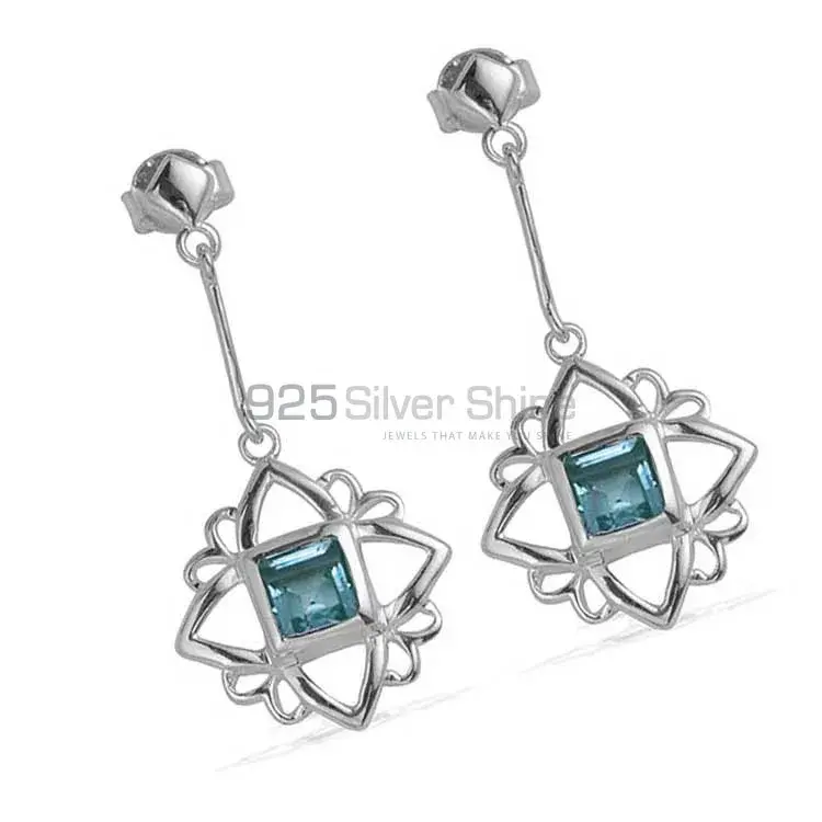 925 Sterling Silver Earrings In Semi Precious Blue Topaz Gemstone 925SE695_0