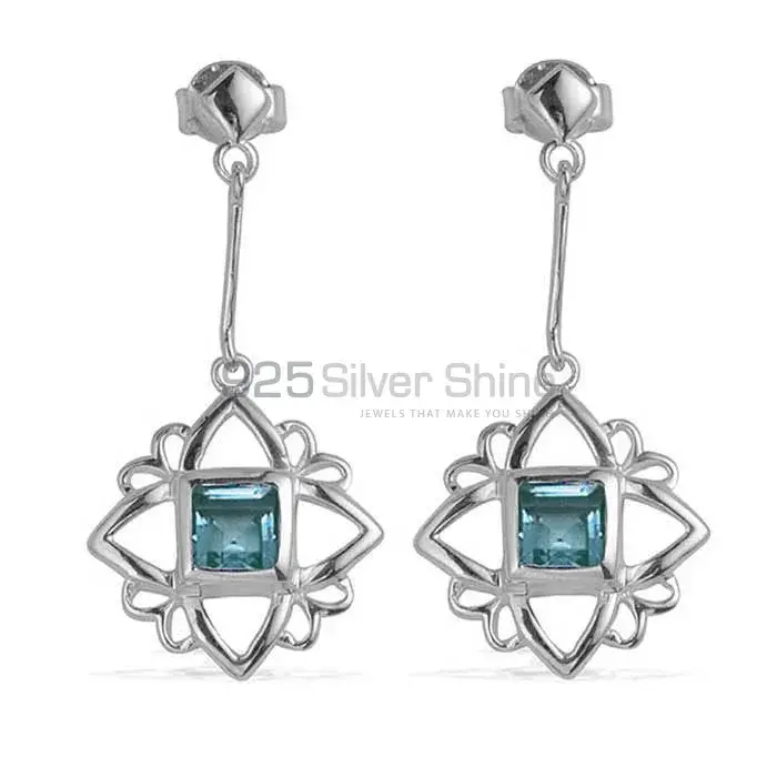 925 Sterling Silver Earrings In Semi Precious Blue Topaz Gemstone 925SE695_0