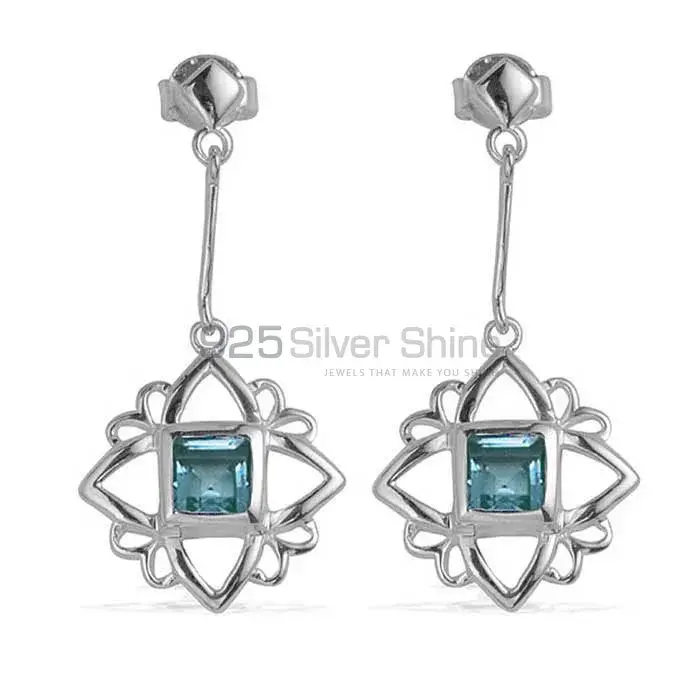 925 Sterling Silver Earrings In Semi Precious Blue Topaz Gemstone 925SE695_1