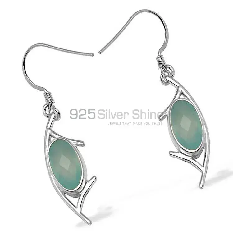925 Sterling Silver Earrings In Semi Precious Chalcedony Gemstone 925SE1011_1