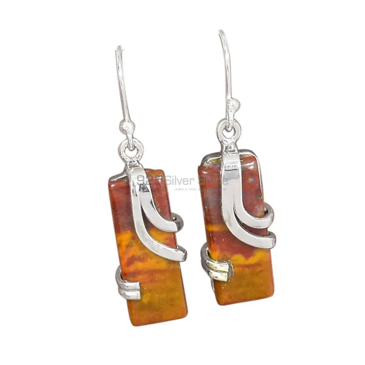 925 Sterling Silver Earrings In Semi Precious honey aragonite Gemstone 925SE2094_0